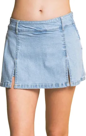 Love Tree Women's Juniors A-line Denim Skort Mini Skirt (Light Denim, Medium)