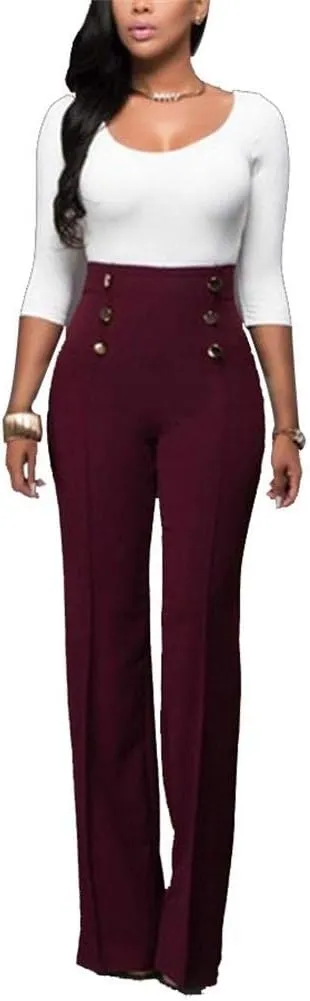Lucuna Women's High Waisted Work Pants Button Straight Leg Slacks Business Office Dress Pants Trousers