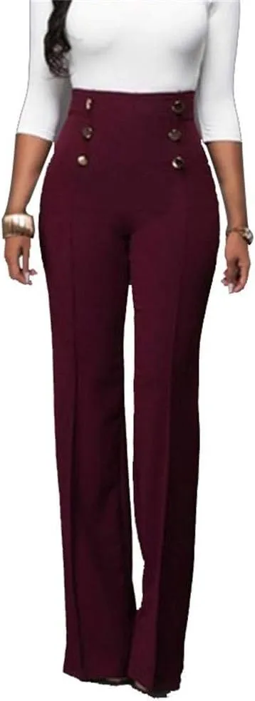 Lucuna Women's High Waisted Work Pants Button Straight Leg Slacks Business Office Dress Pants Trousers