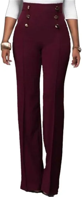 Lucuna Women's High Waisted Work Pants Button Straight Leg Slacks Business Office Dress Pants Trousers