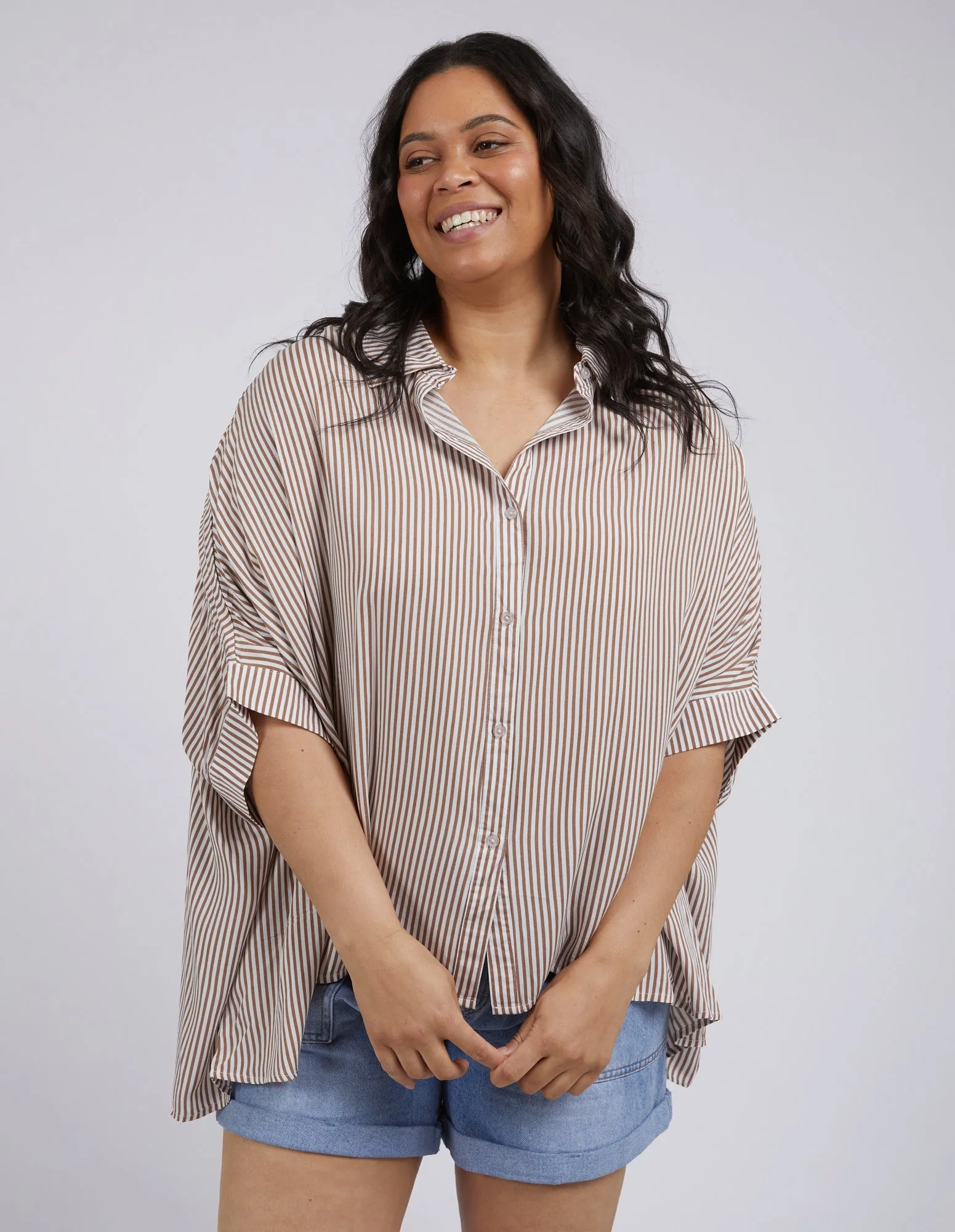 Luna Shirt Mocha & White Stripe