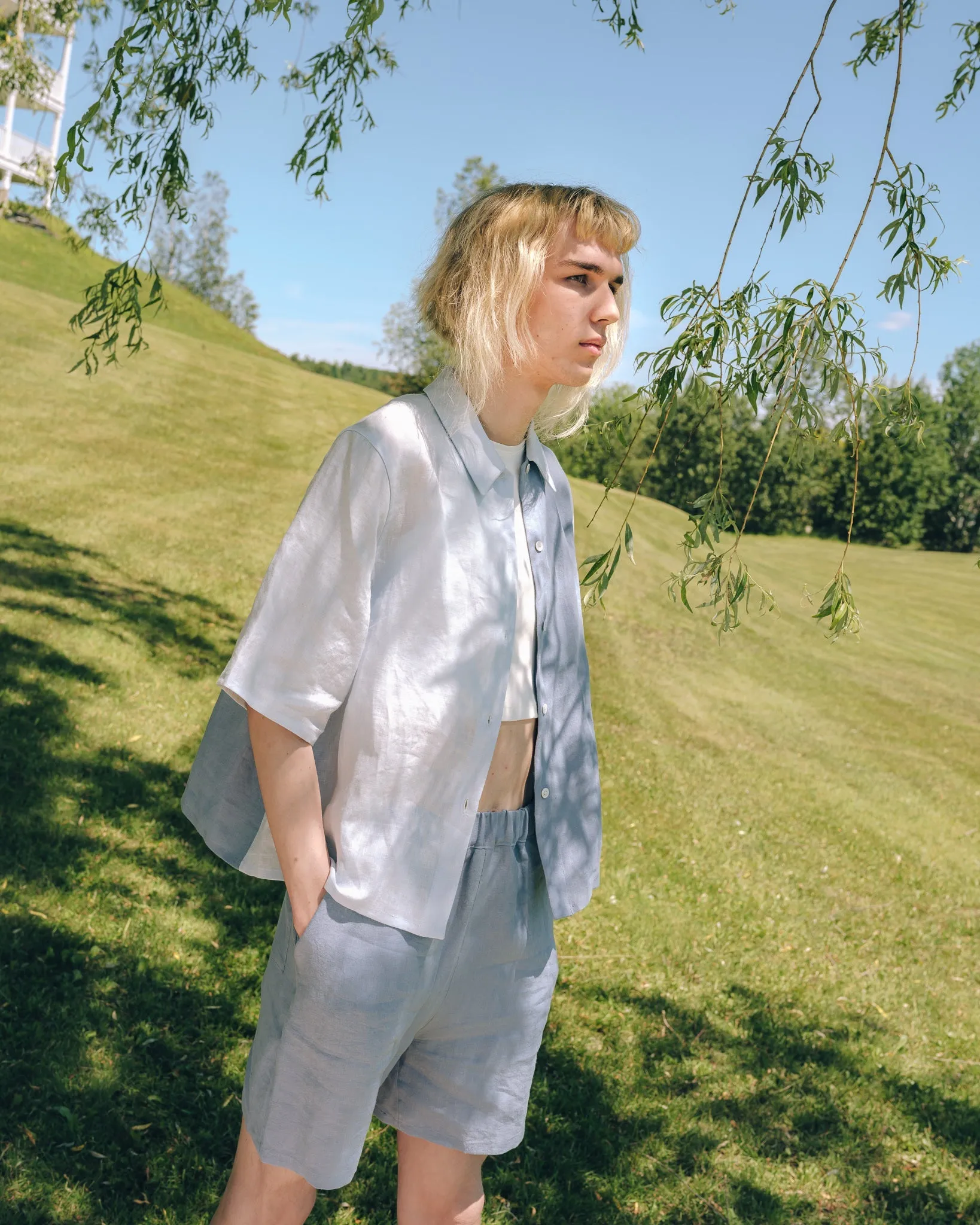 MANDY blue bermuda-M with two stains at front