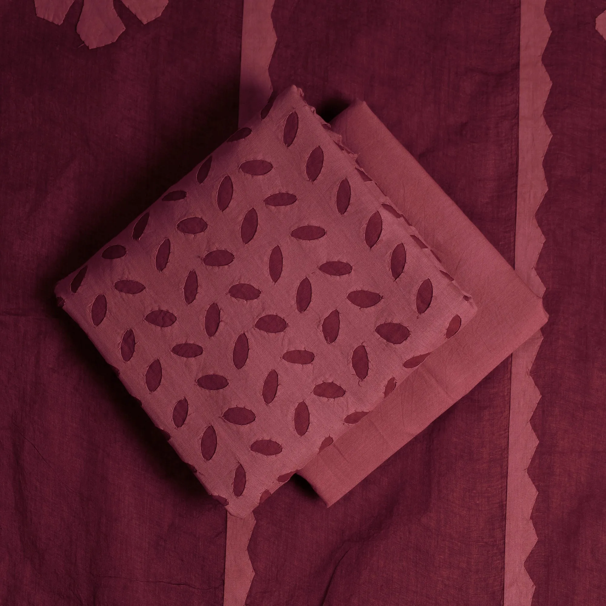 Maroon - 3pc Barmer Applique Cut Work Cotton Suit Material Set