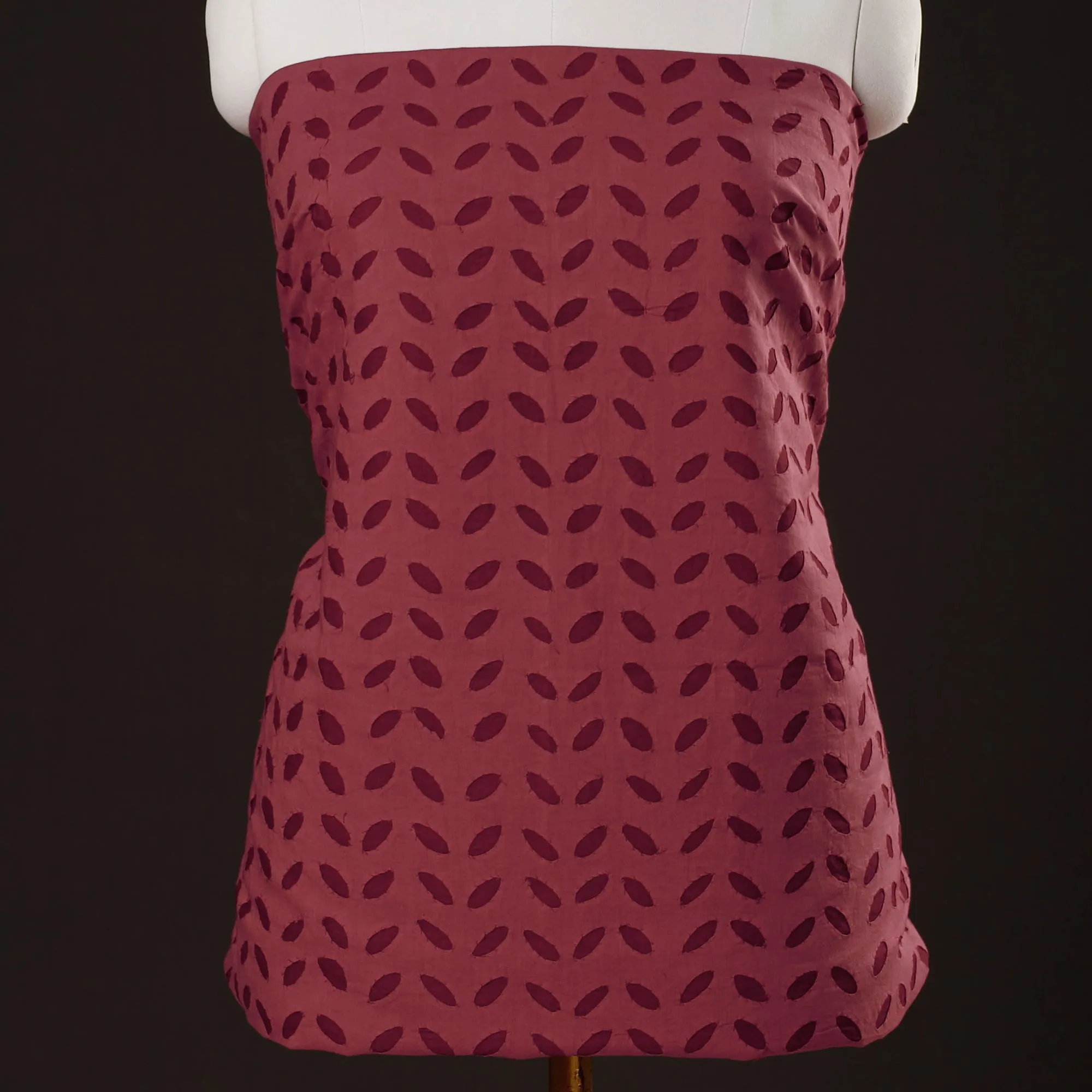 Maroon - 3pc Barmer Applique Cut Work Cotton Suit Material Set