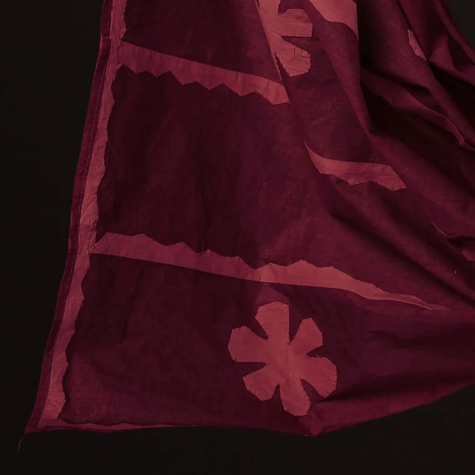Maroon - 3pc Barmer Applique Cut Work Cotton Suit Material Set