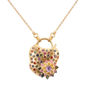 Medium Rainbow Daisy Padlock Necklace - Made to Order