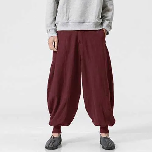 Mens 100% Cotton Loose S-5XL Comfy Bagggy Harem Pants