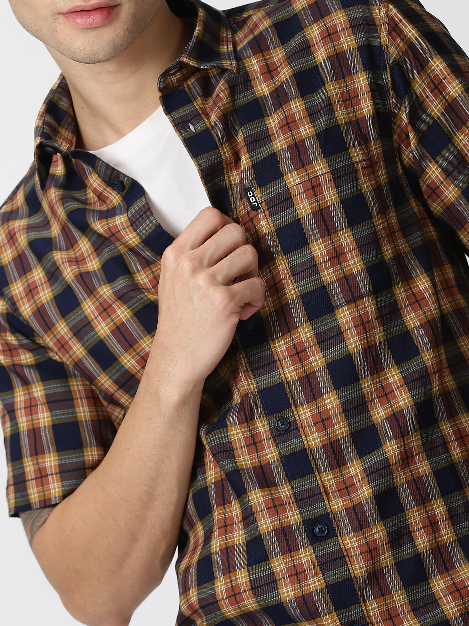 MEN'S BROWN CHECKS SLIM FIT SHIRT