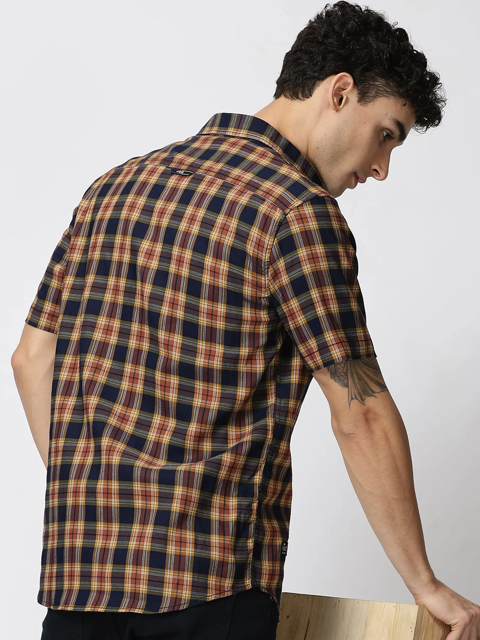MEN'S BROWN CHECKS SLIM FIT SHIRT