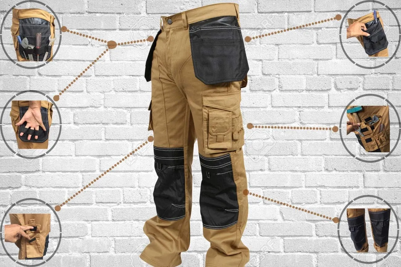 Mens Cargo Pants Khaki Black Grey Cordura Utility Work Safety Trousers Knee Pad Pockets