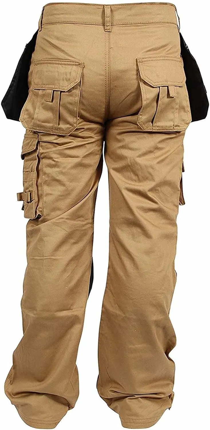 Mens Cargo Pants Khaki Black Grey Cordura Utility Work Safety Trousers Knee Pad Pockets