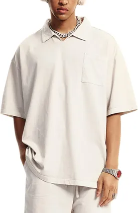 Mens Polo Tshirts Casual Short Sleeve Oversized Lapel Collar Tee Streetwear Vintage Women Acid Wash Shirt M1996