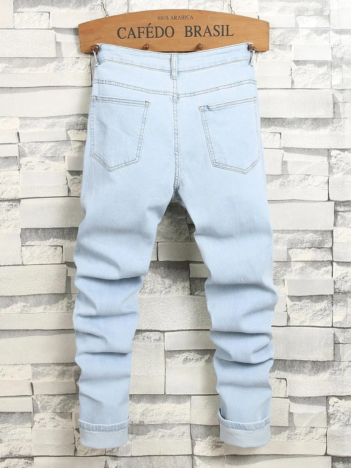 Mens Womens Lightweight Slim Fit Stretch Ripped Jeans Summer Spring Distressed Destroyed Denim Pan Skinny Jeans