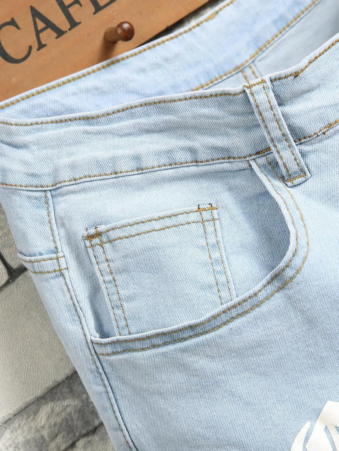 Mens Womens Lightweight Slim Fit Stretch Ripped Jeans Summer Spring Distressed Destroyed Denim Pan Skinny Jeans