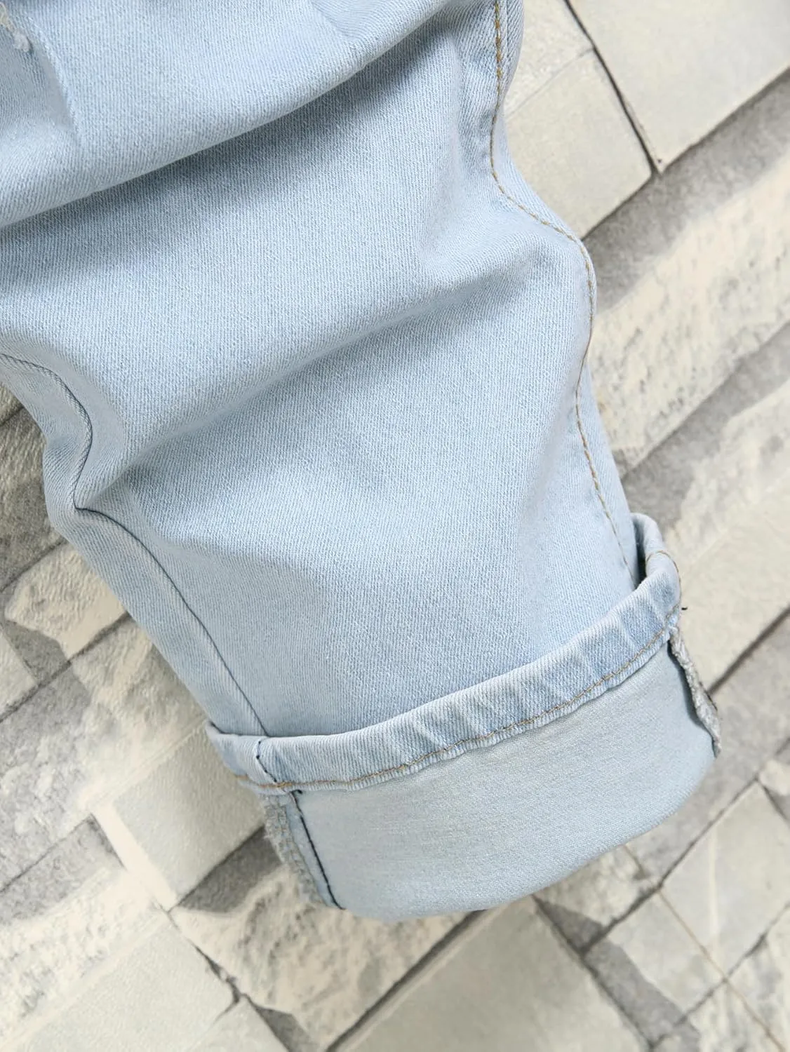 Mens Womens Lightweight Slim Fit Stretch Ripped Jeans Summer Spring Distressed Destroyed Denim Pan Skinny Jeans
