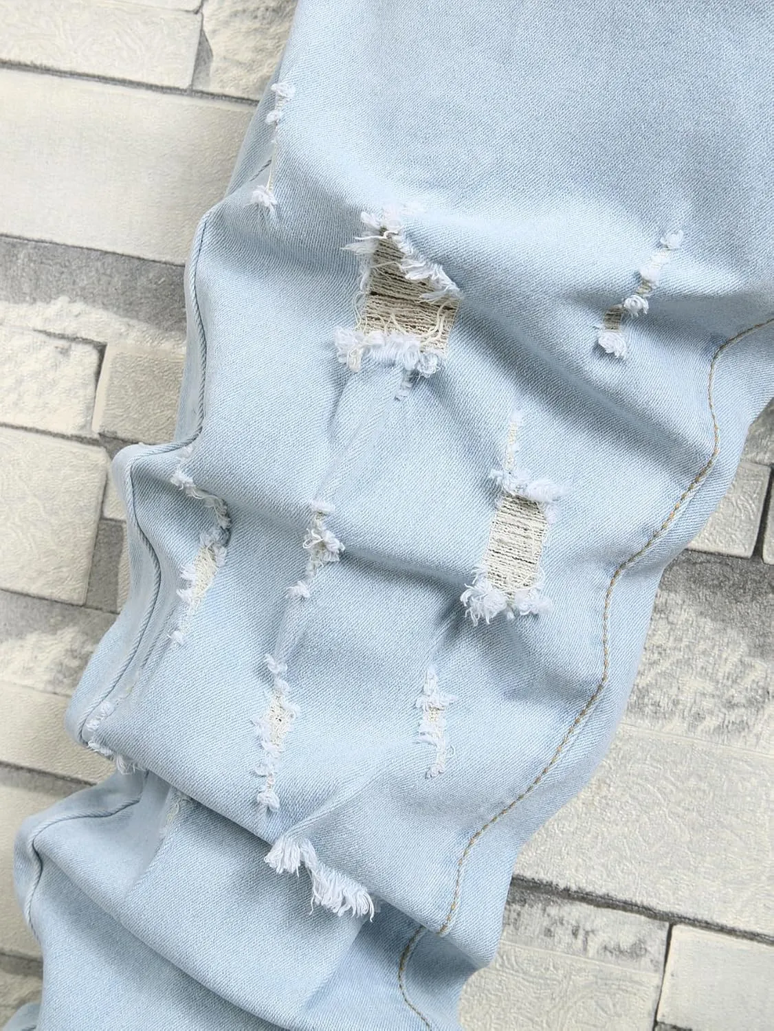 Mens Womens Lightweight Slim Fit Stretch Ripped Jeans Summer Spring Distressed Destroyed Denim Pan Skinny Jeans