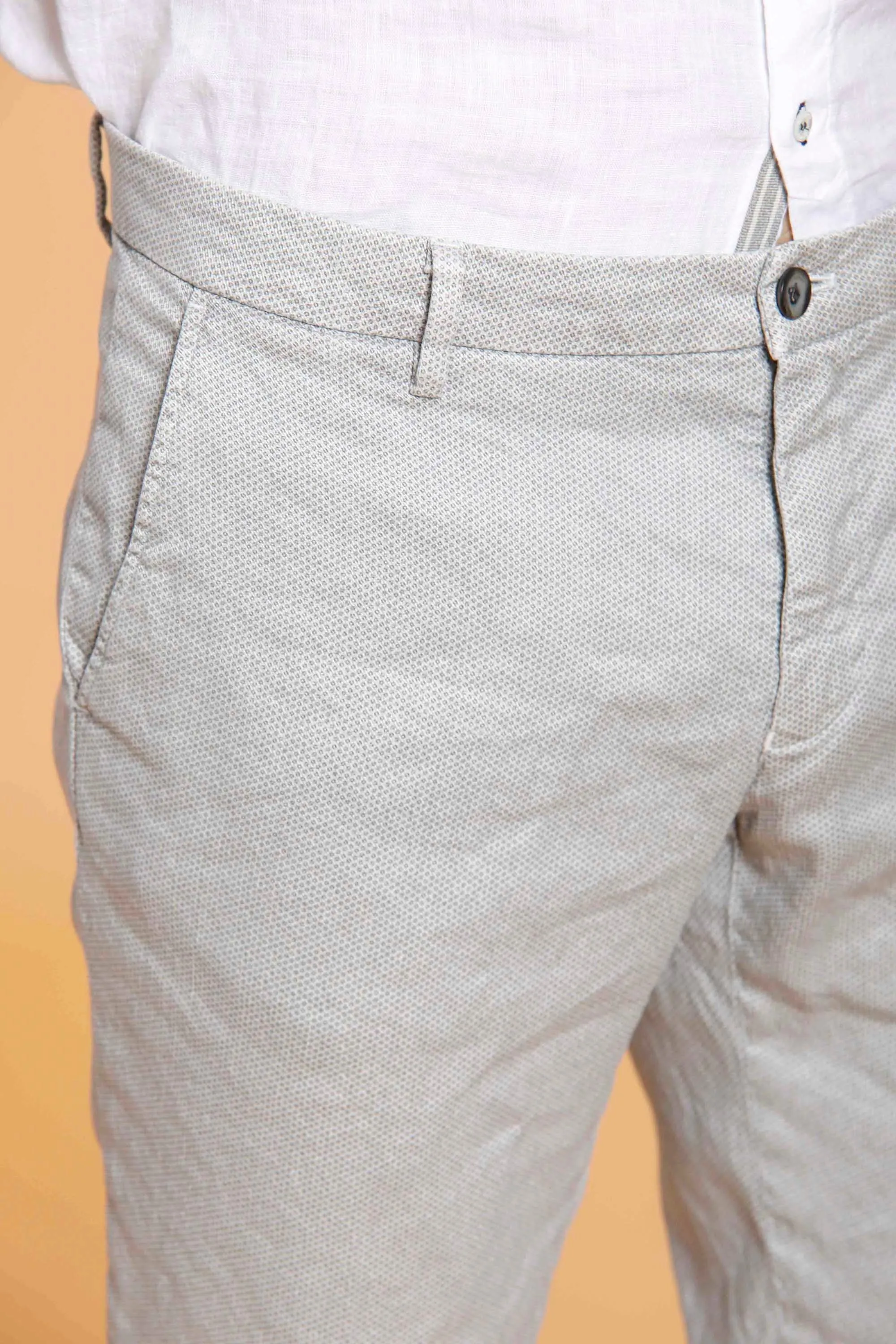 Milano Style pantalone chino uomo in lino con microstampa extra slim fit