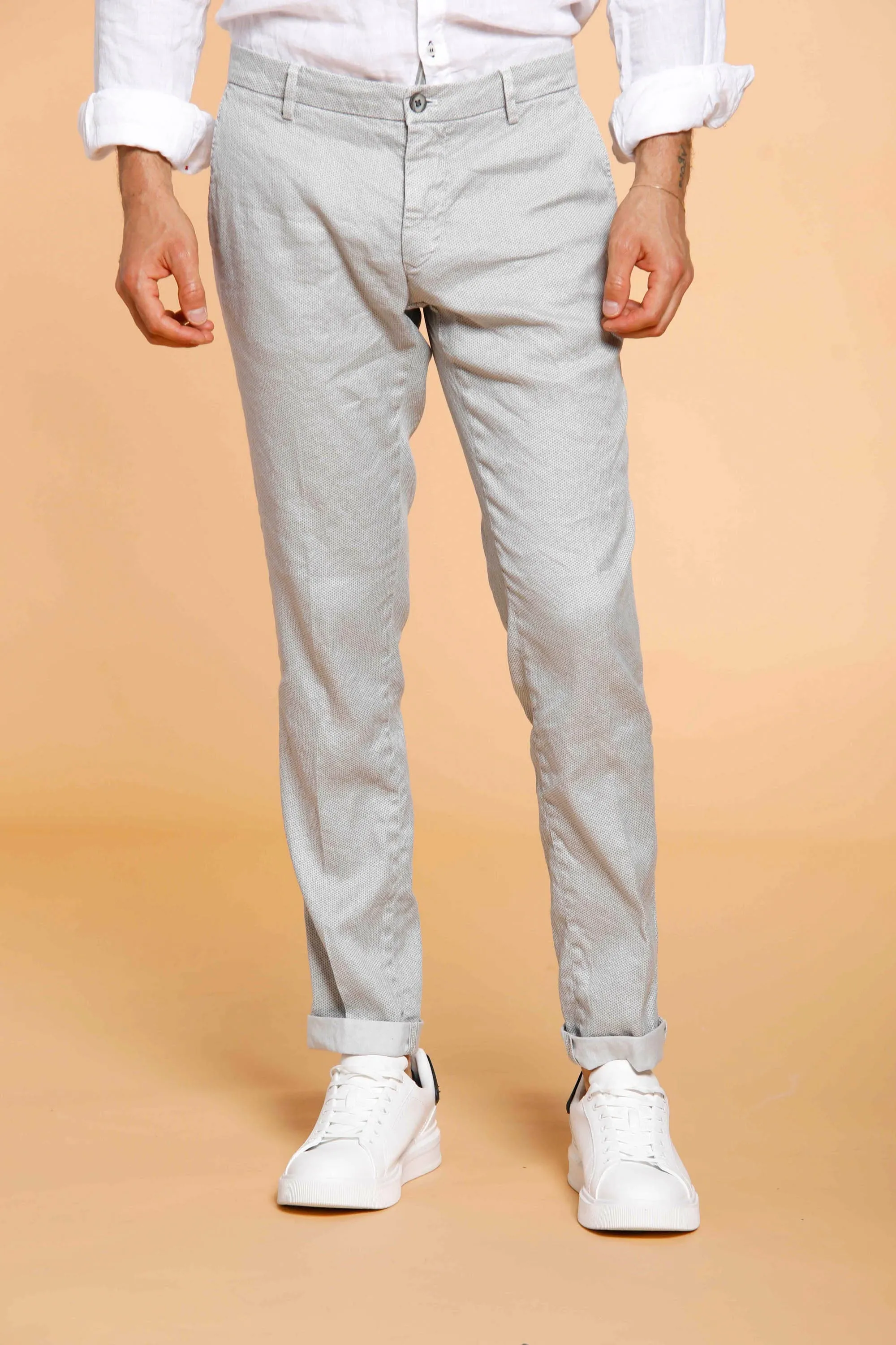 Milano Style pantalone chino uomo in lino con microstampa extra slim fit