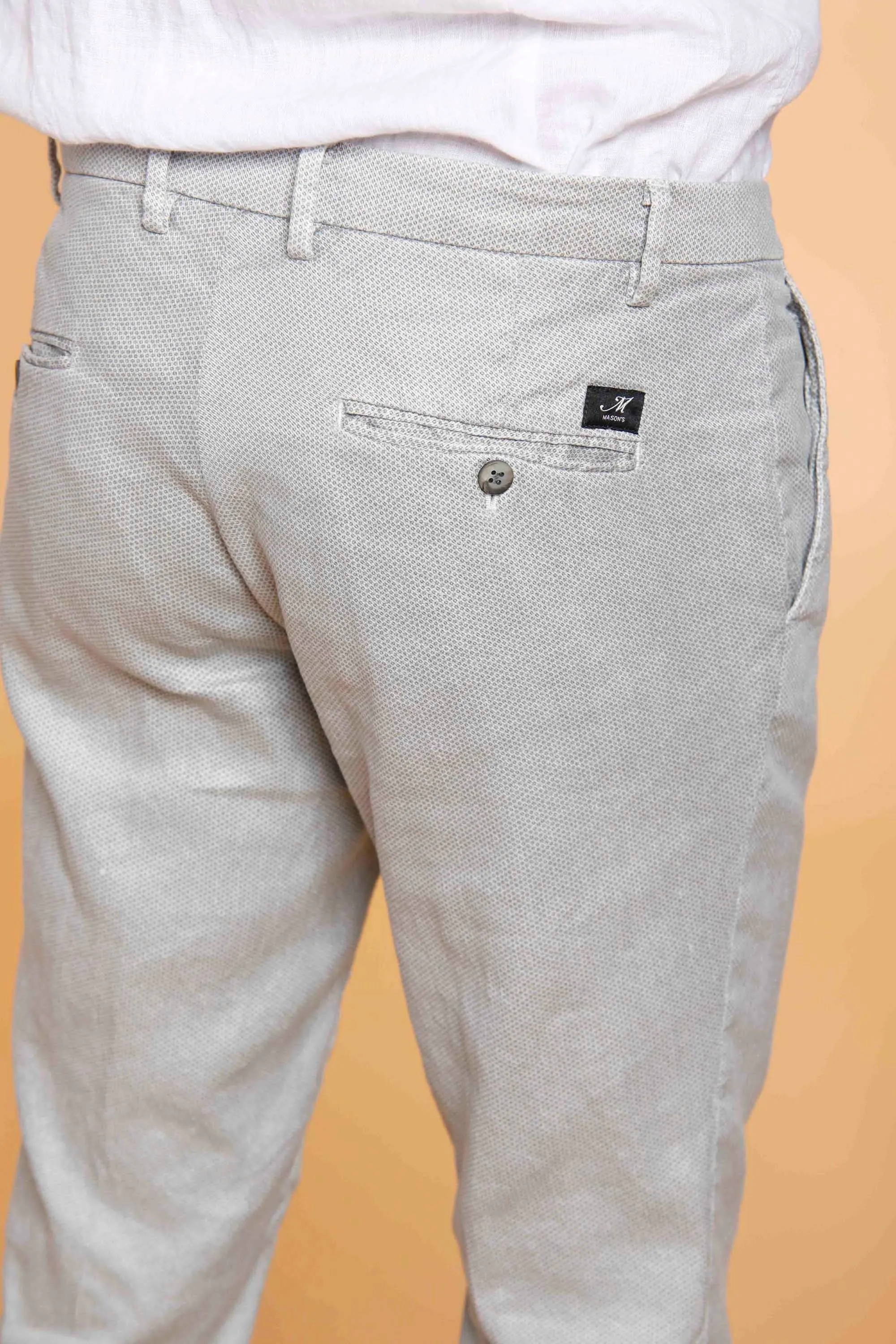 Milano Style pantalone chino uomo in lino con microstampa extra slim fit