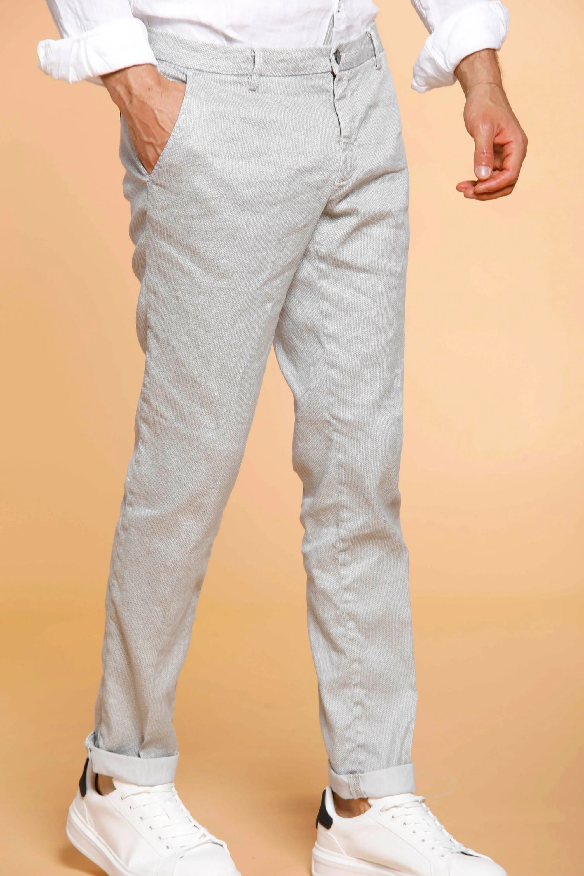 Milano Style pantalone chino uomo in lino con microstampa extra slim fit
