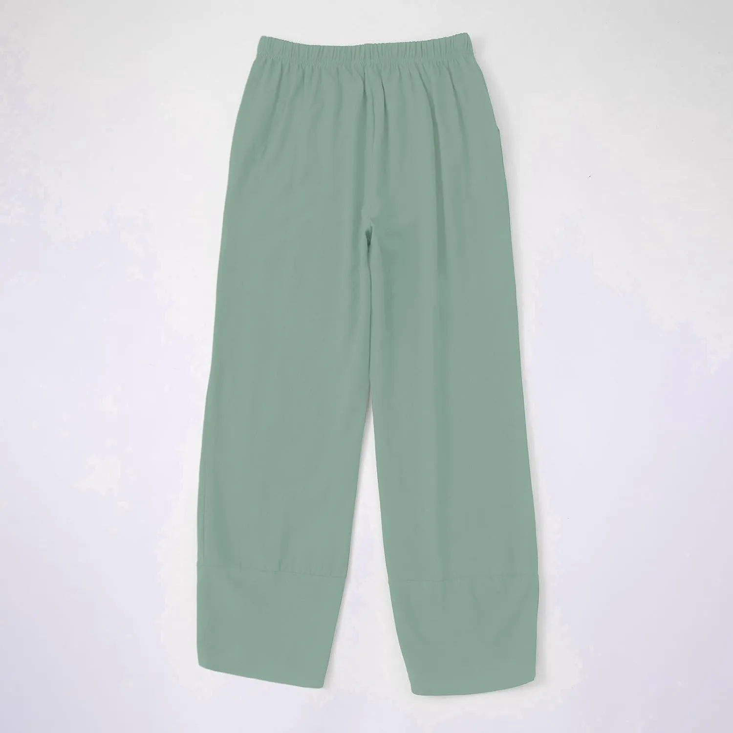 Miyaomn Linen Pants for Women Casual Summer Elastic Waist Capri Pants Solid Color Loose Wide Leg Cropped Trousers with Pocket