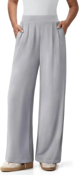 NIMIN Trousers Pants for Women Stretchy High Waisted Business Casual Slacks for Work Wide Leg Pleated Pull On Pants