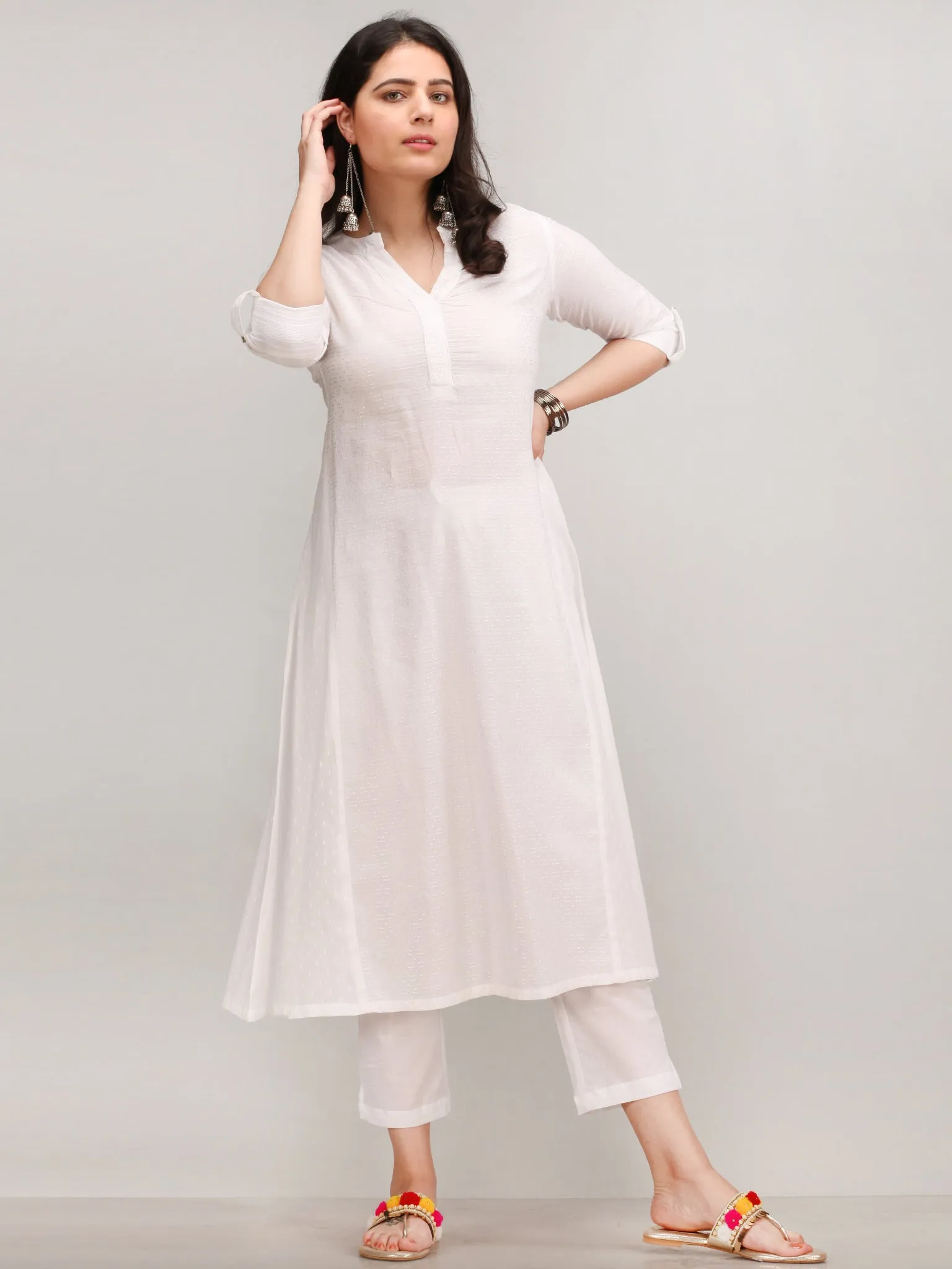 Noor Banaz - Self Emboss Work ALine Kurta Pant Set With Bandhini Dupatta - KS39AXXD8