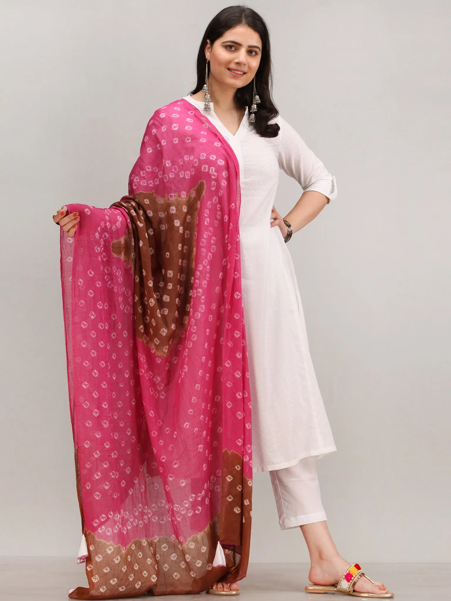 Noor Banaz - Self Emboss Work ALine Kurta Pant Set With Bandhini Dupatta - KS39AXXD8