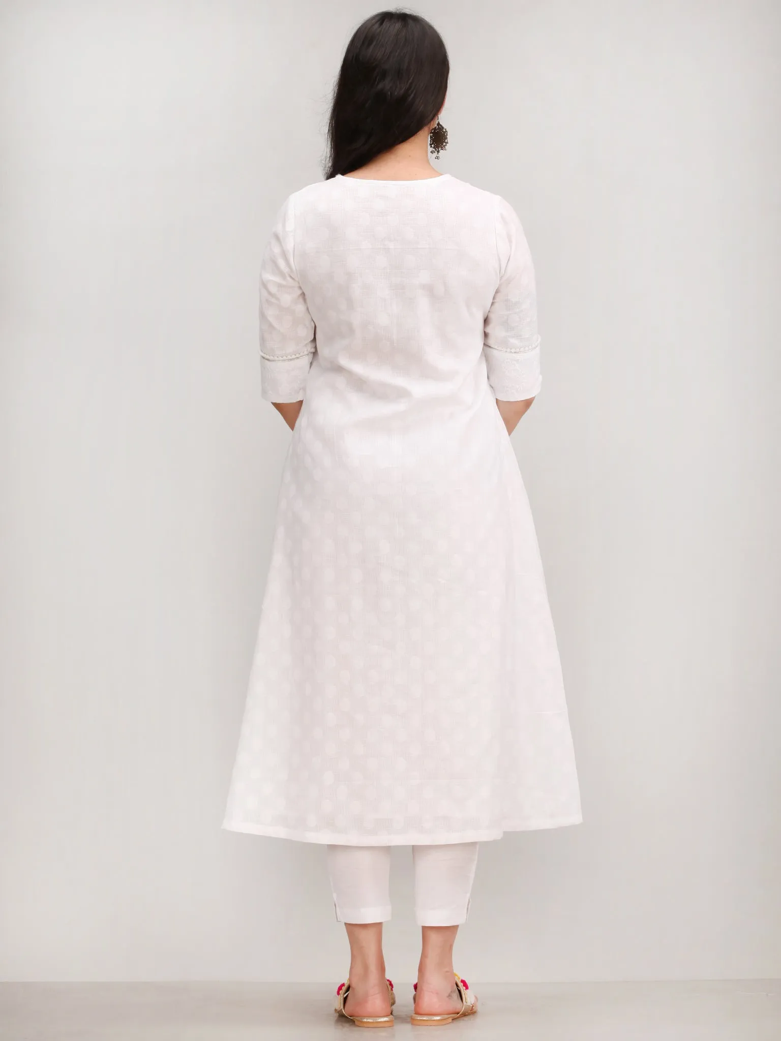 Noor Foziya - Self Emboss Work ALine Kurta Pant Set With Leheriya Dupatta - KS116AXXD11