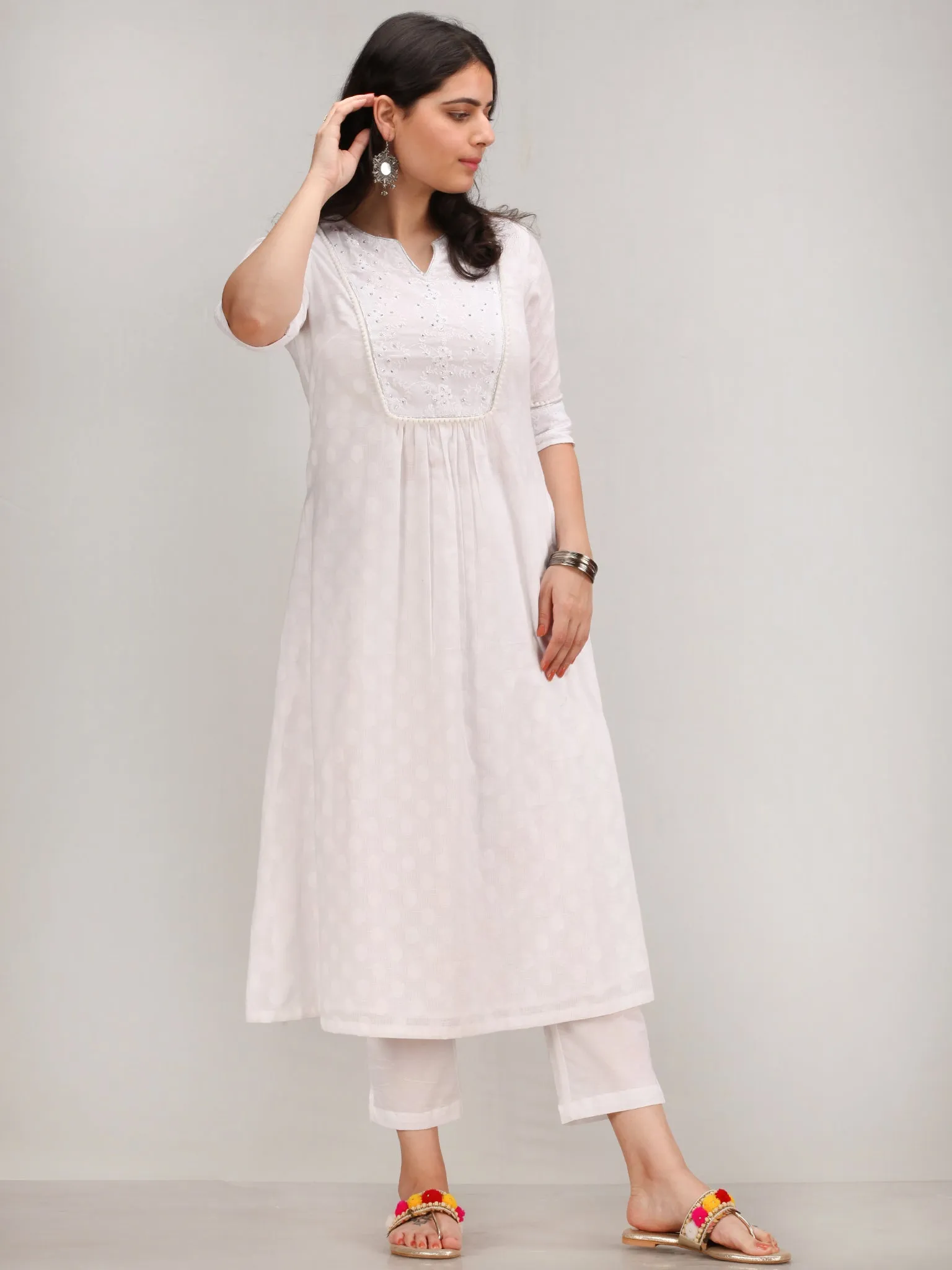 Noor Foziya - Self Emboss Work ALine Kurta Pant Set With Leheriya Dupatta - KS116AXXD11