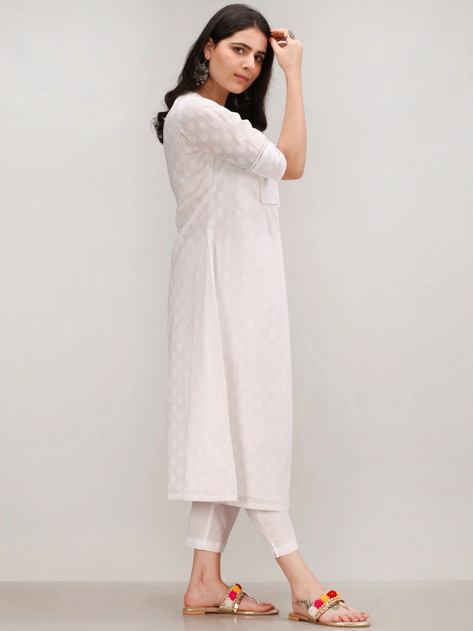 Noor Foziya - Self Emboss Work ALine Kurta Pant Set With Leheriya Dupatta - KS116AXXD11