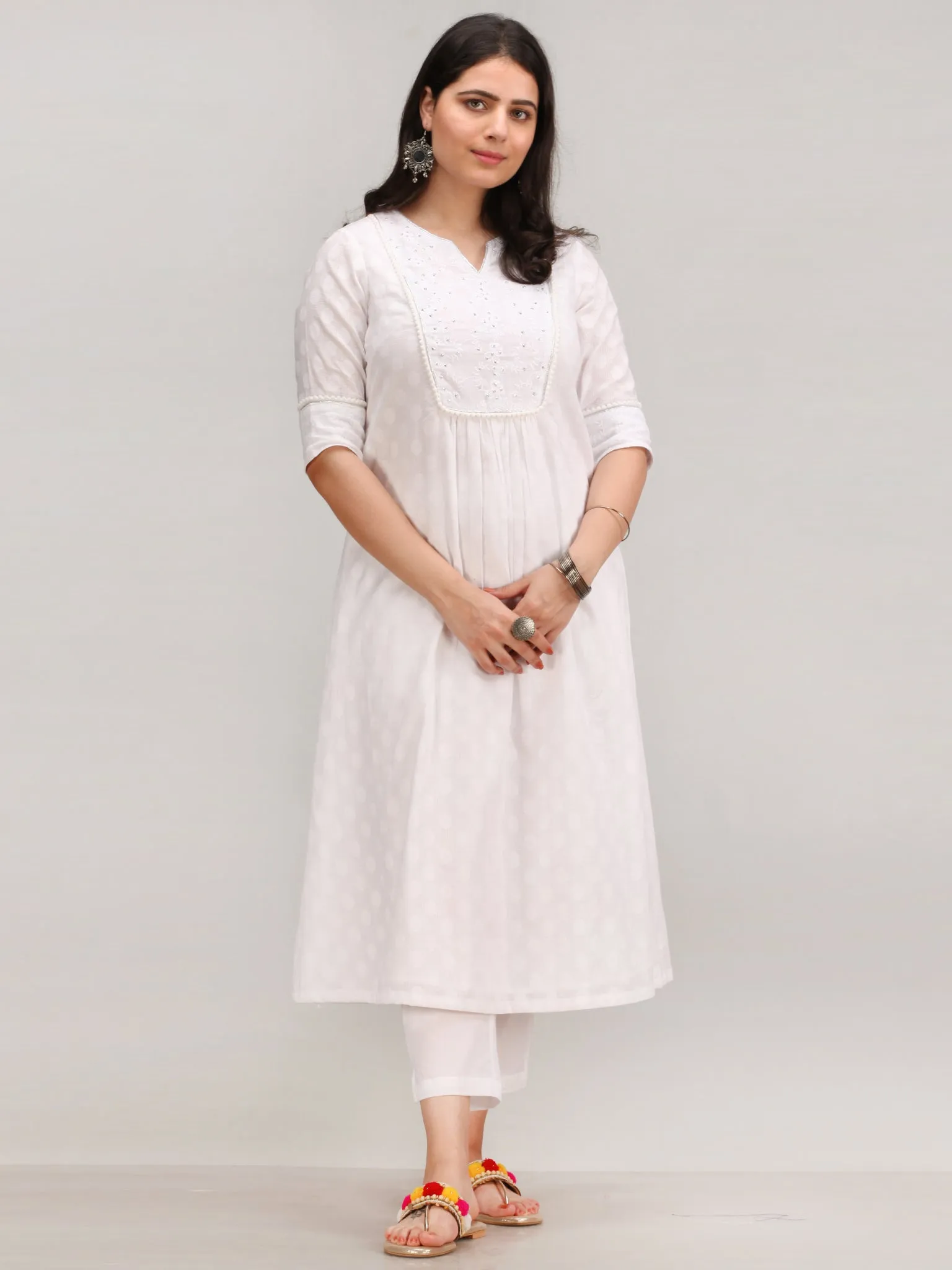 Noor Foziya - Self Emboss Work ALine Kurta Pant Set With Leheriya Dupatta - KS116AXXD11