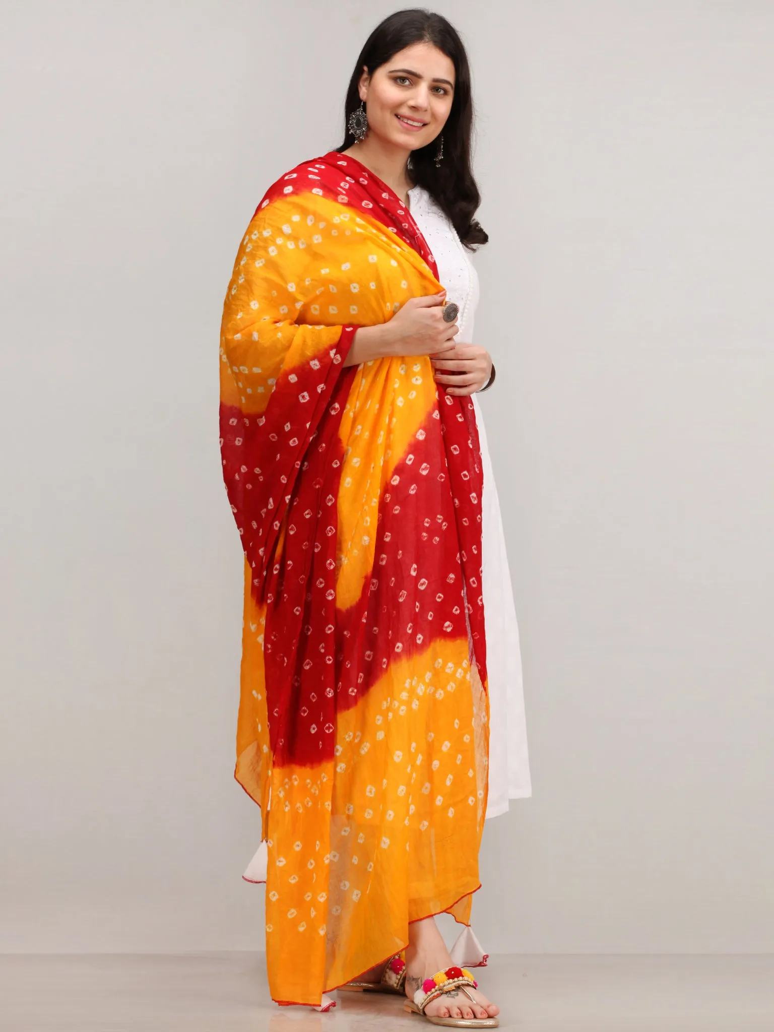 Noor Foziya - Self Emboss Work ALine Kurta Pant Set With Leheriya Dupatta - KS116AXXD11