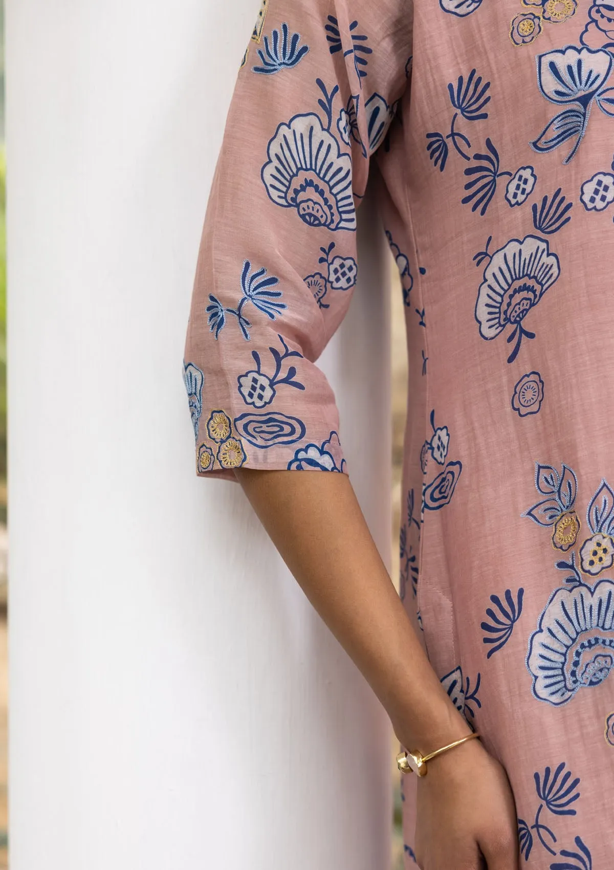 Oyster Pink Floral Kurta Set