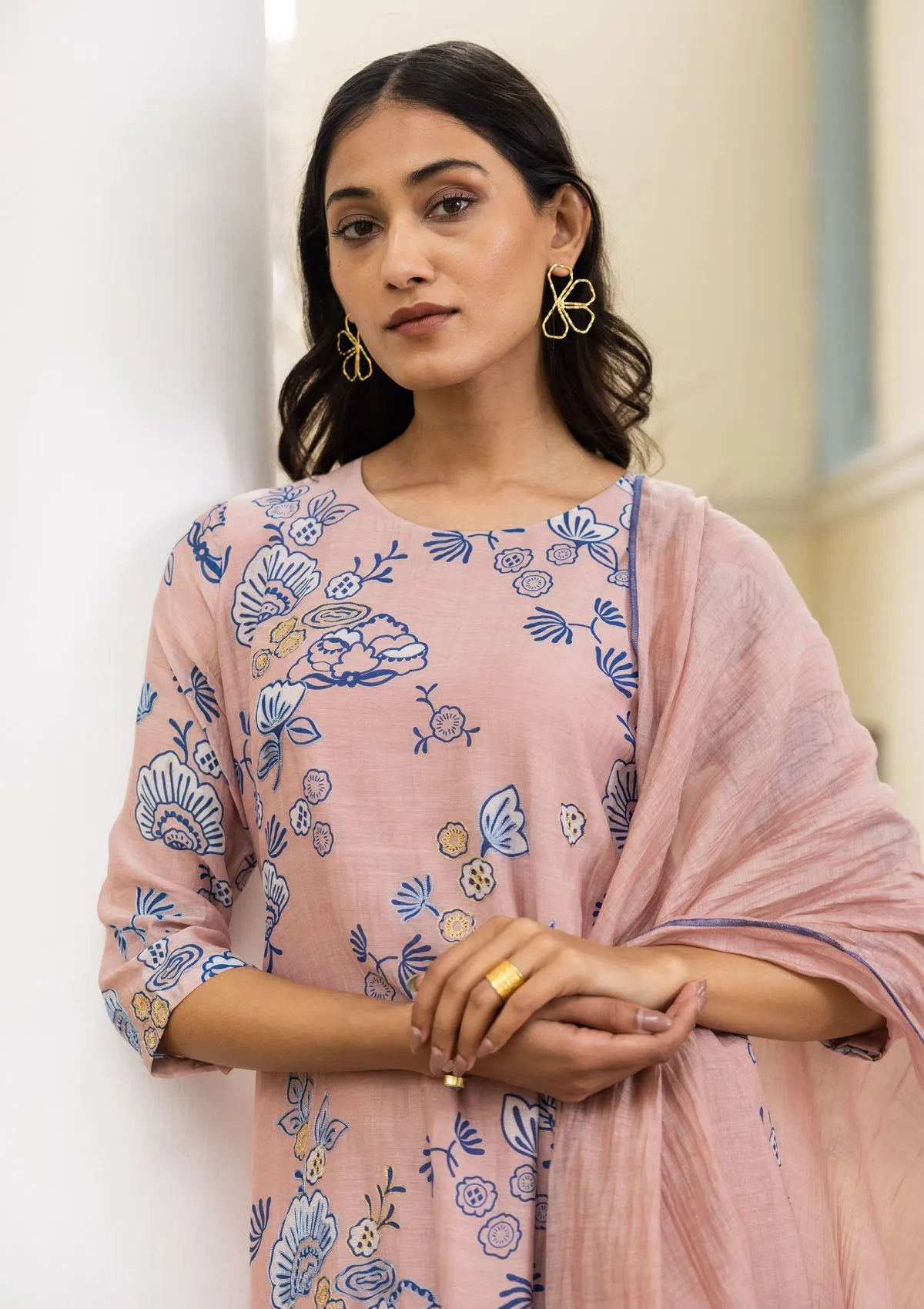 Oyster Pink Floral Kurta Set