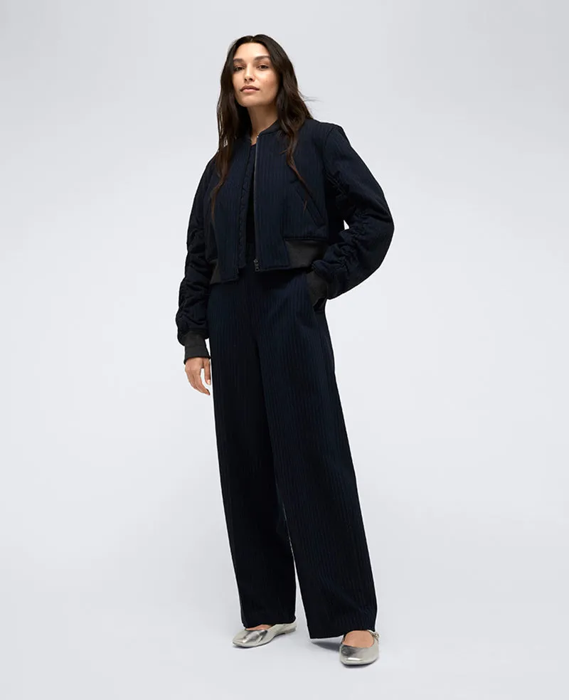 Pinstripe High Rise Wide Leg Trouser
