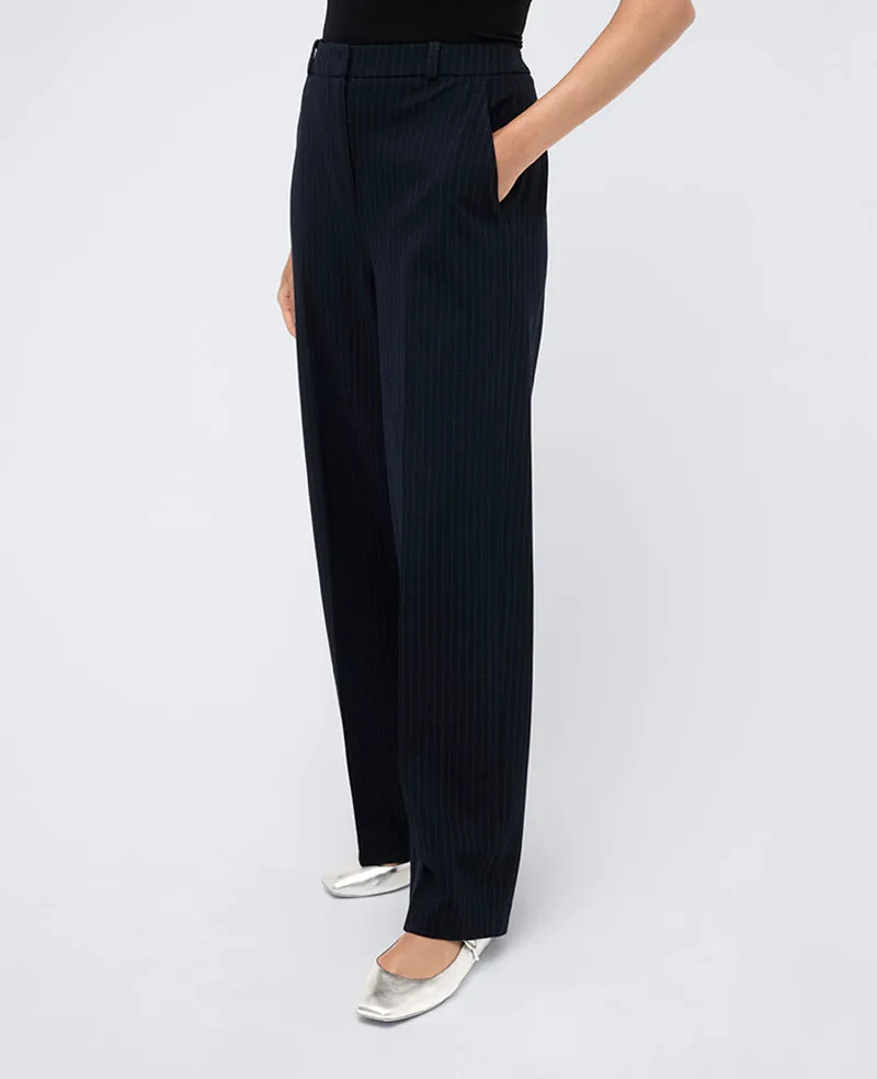 Pinstripe High Rise Wide Leg Trouser