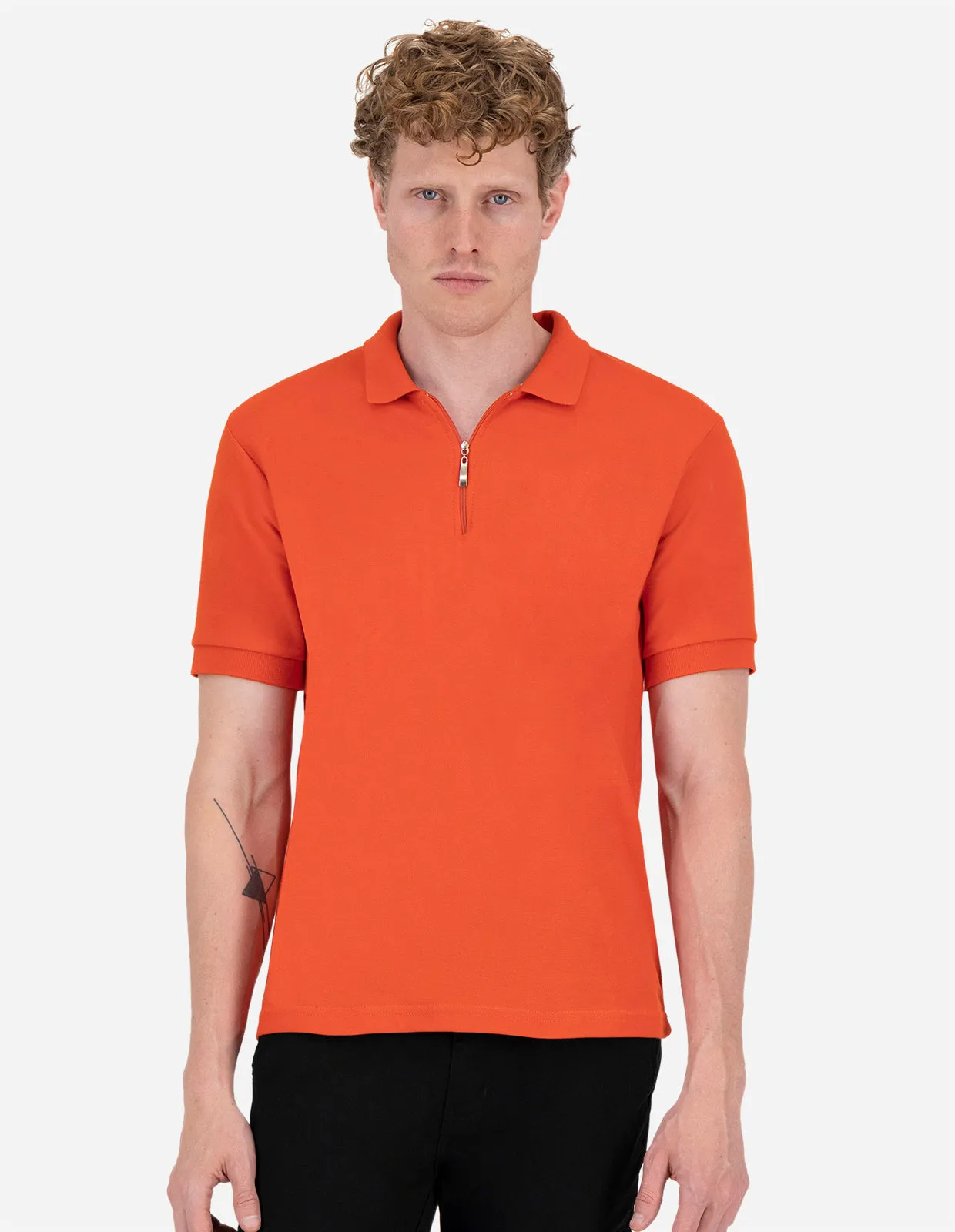 Playera Polo Con Cierre Holstone Slim Fit - Naranja