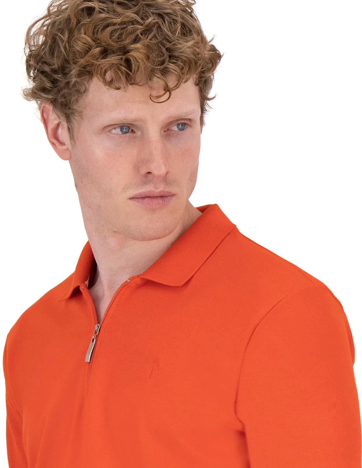 Playera Polo Con Cierre Holstone Slim Fit - Naranja