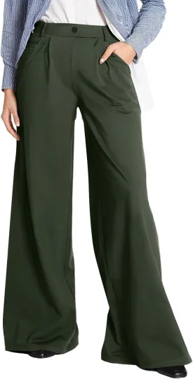 Plus Size Business Casual Pants for Women Wide Leg Dress Pants Palazzo Trousers for Office Work