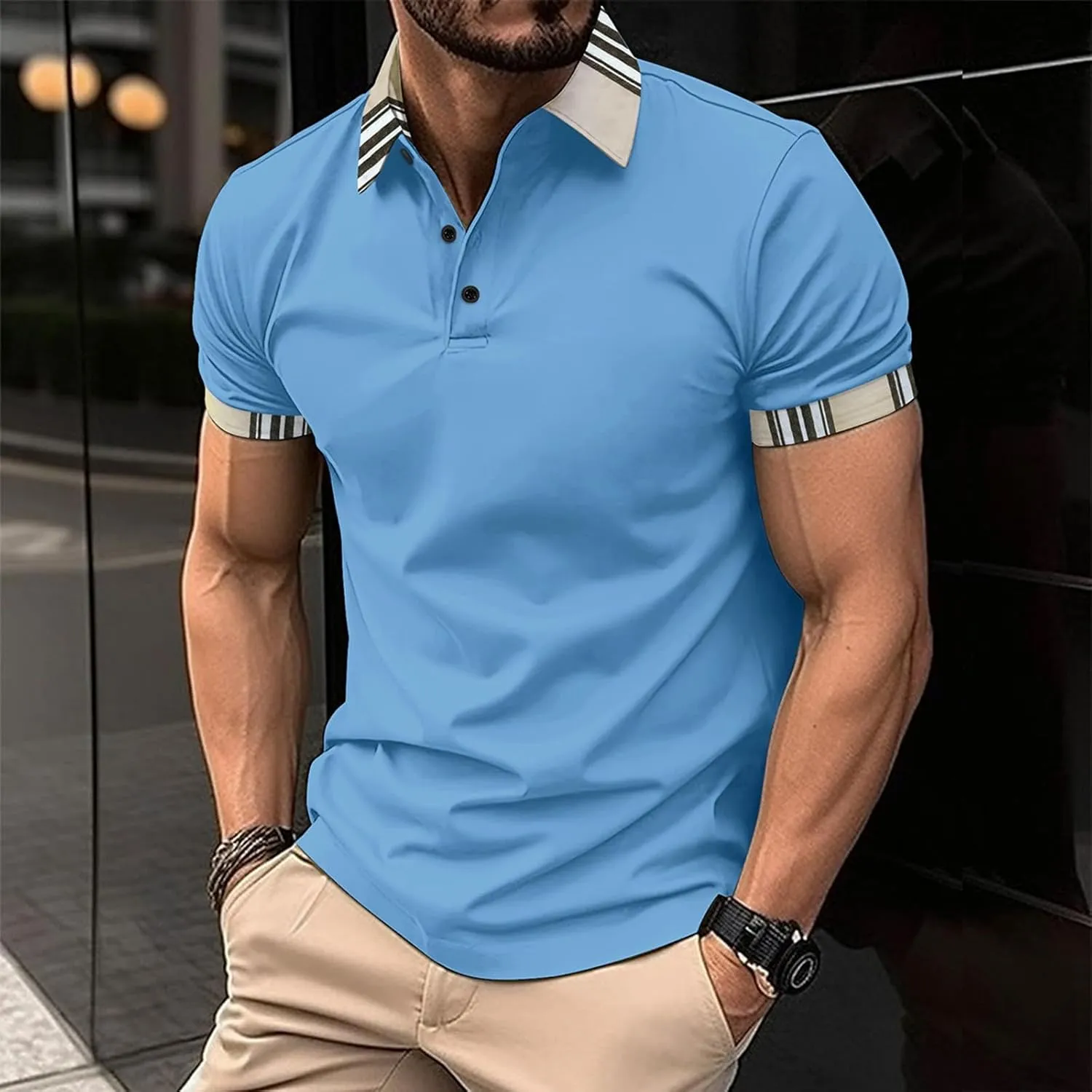 Polo Shirts for Men Short Sleeve Button Down Collar Gradient Tees Casual Business Work Tshirt Summer Golf Tops