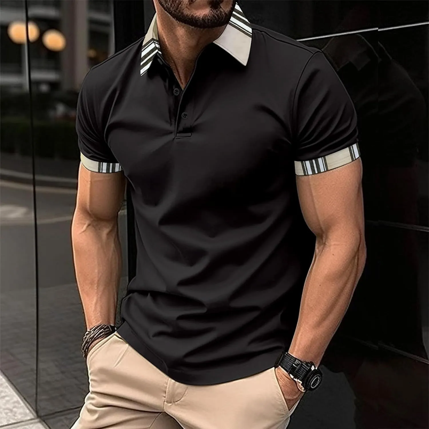 Polo Shirts for Men Short Sleeve Button Down Collar Gradient Tees Casual Business Work Tshirt Summer Golf Tops