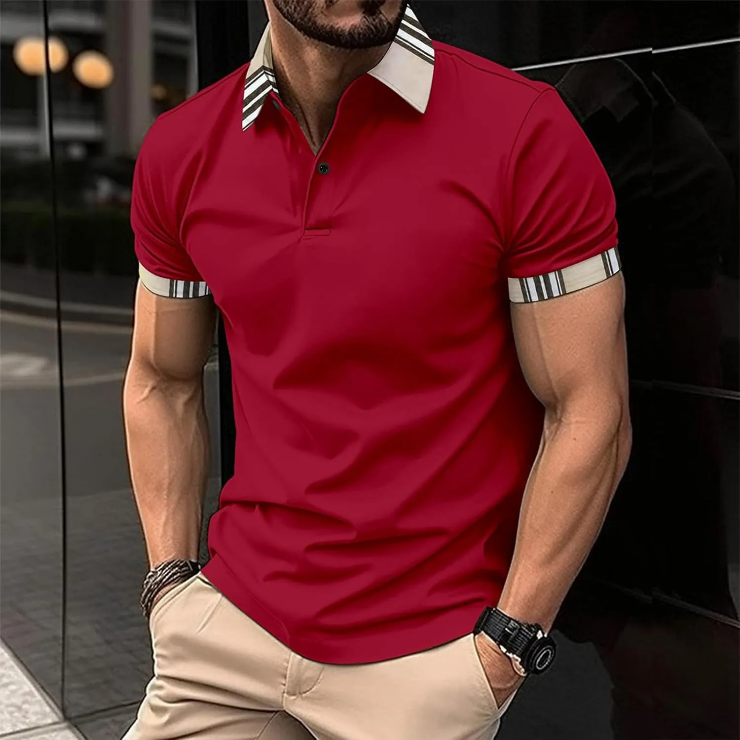 Polo Shirts for Men Short Sleeve Button Down Collar Gradient Tees Casual Business Work Tshirt Summer Golf Tops