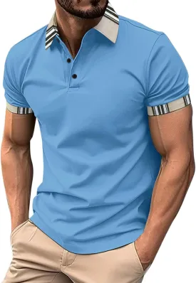Polo Shirts for Men Short Sleeve Button Down Collar Gradient Tees Casual Business Work Tshirt Summer Golf Tops