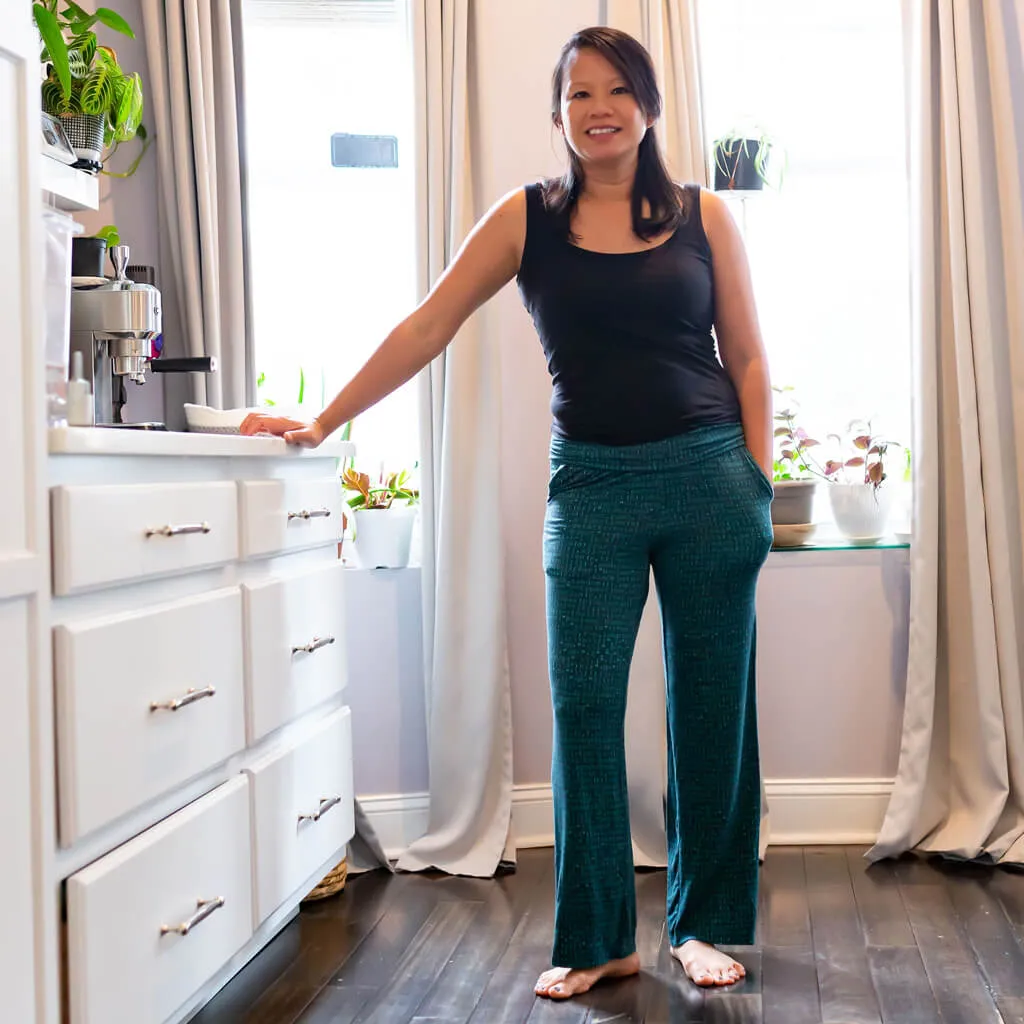 "Lazy Loading" Coding Foldover Straight Leg Lounge Pants with Pockets