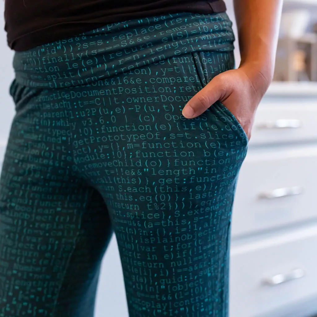"Lazy Loading" Coding Foldover Straight Leg Lounge Pants with Pockets
