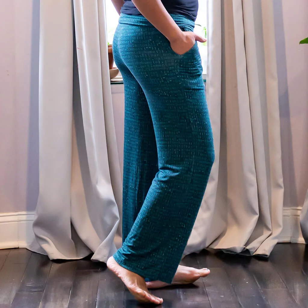 "Lazy Loading" Coding Foldover Straight Leg Lounge Pants with Pockets