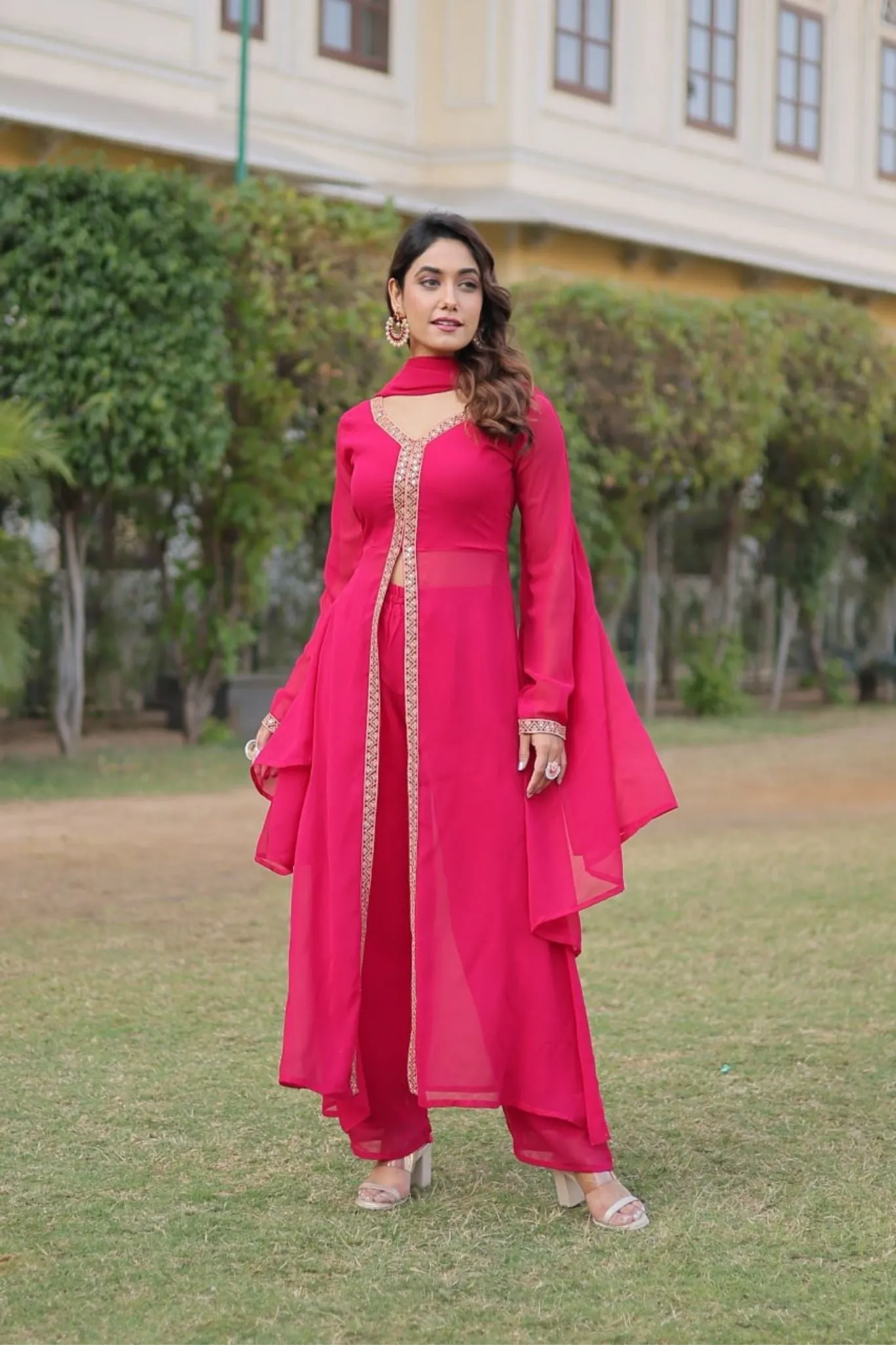 Readymade Embroidered Work Women Kurti Pant With Dupatta Set