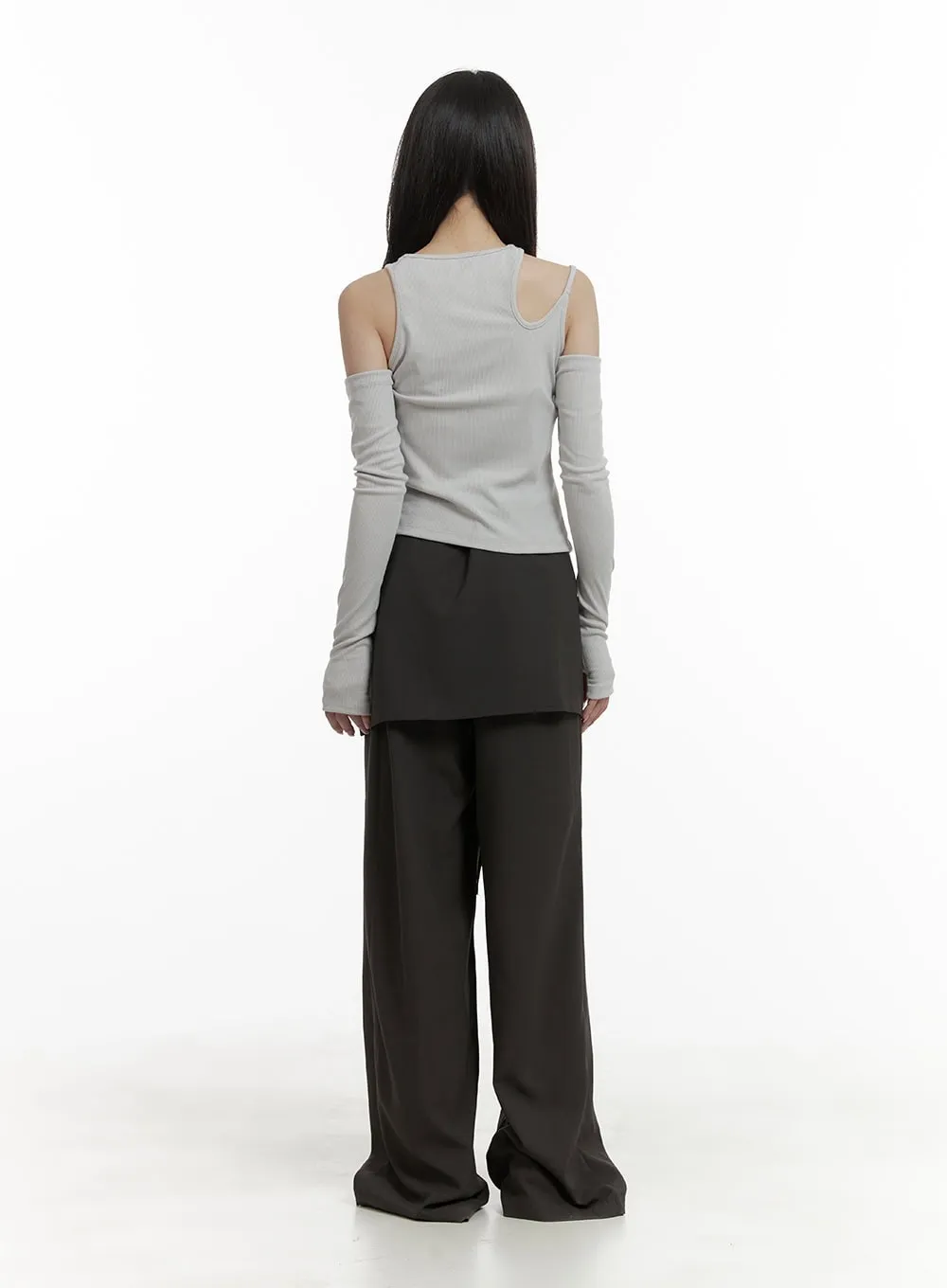 Solid Wrap Wide Leg Trousers CA426