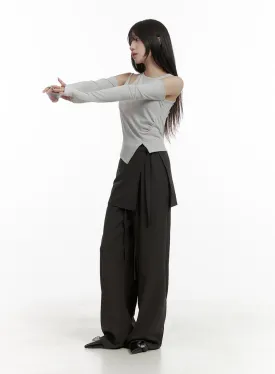 Solid Wrap Wide Leg Trousers CA426